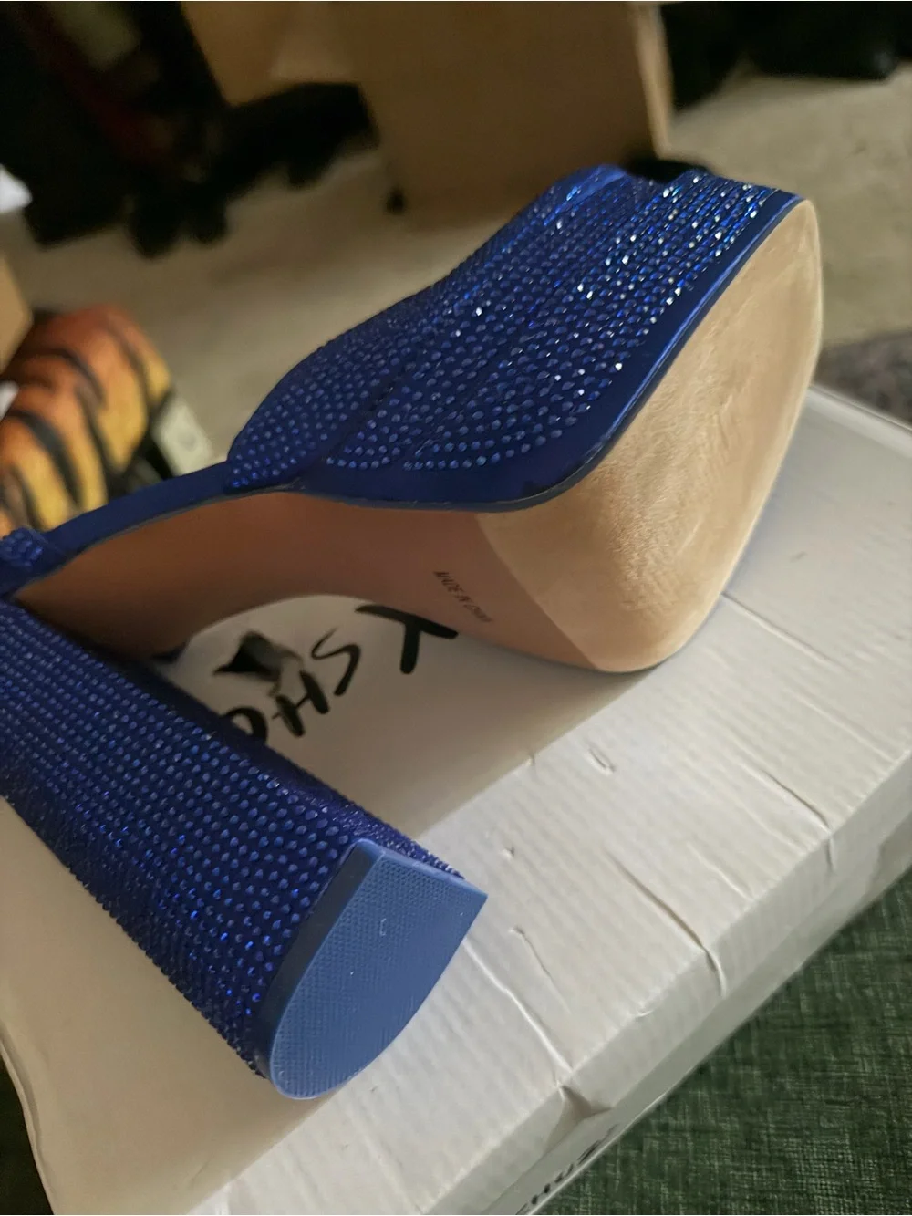 Platform High Heel Platforms in Electric Blue with Rhinestones NWT